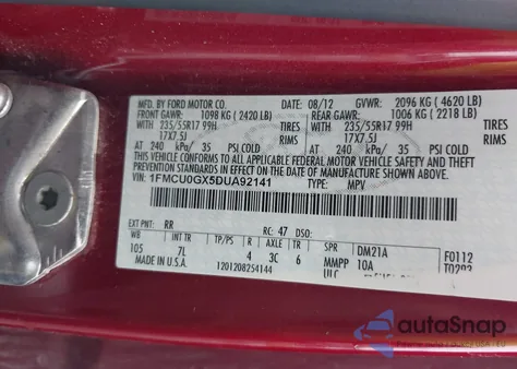 2013 Ford Escape Se z USA, uszkodzony, nr VIN 1FMCU0GX5DUA92141